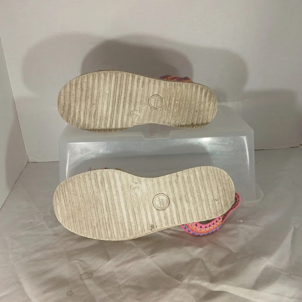 Wonder Nation Platform Espadrille Sandals‎ Size 3 Pink Multi Boho Embroidered